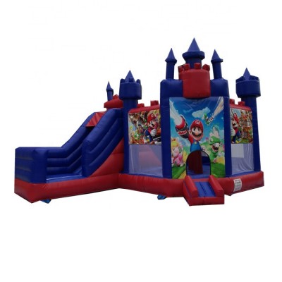 2019 PVC 0.55mm tarpaulin used rental inflatable mario bounce castle house with slide for combo